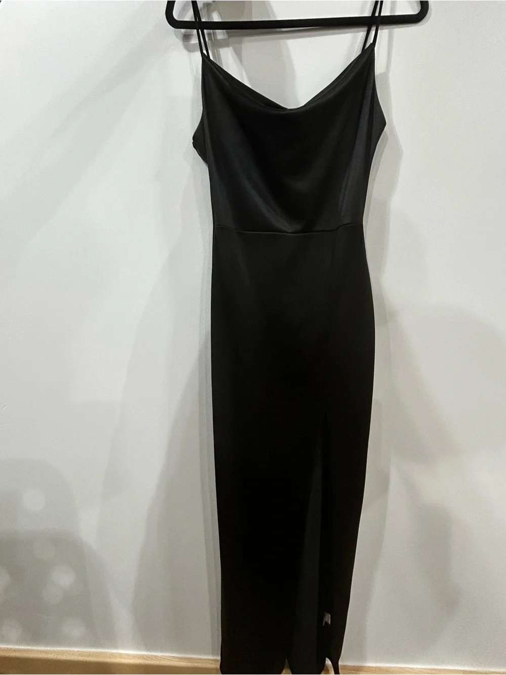 Vibe Black Satin Cowl Neck Slip Maxi Dress
